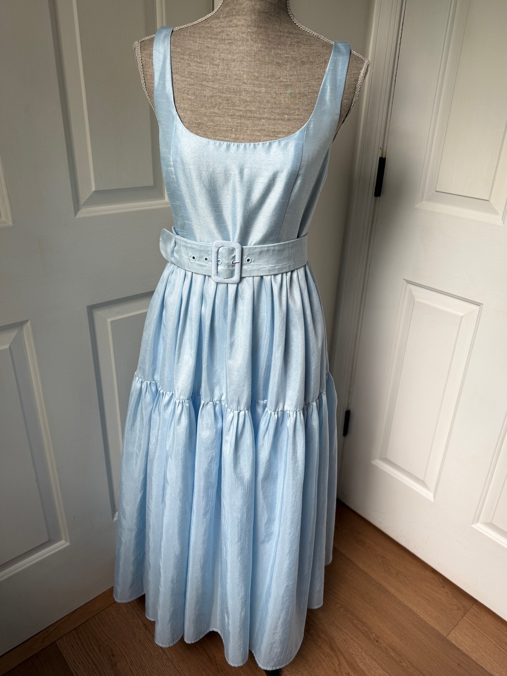 Hutch Alice Belted Tiered Blue Midi Dress Size 8
